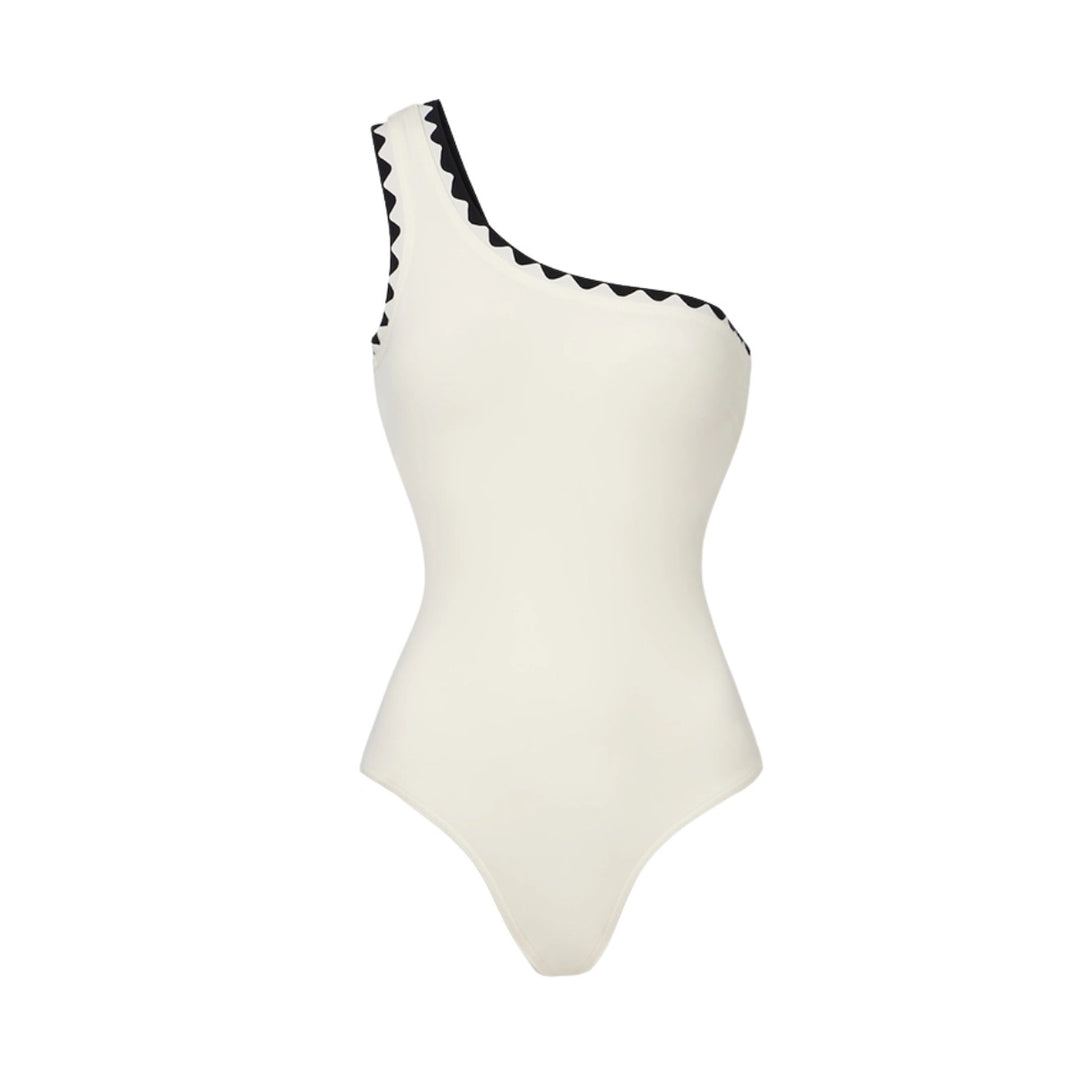 Damen Einteiler Badeanzug mit asymmetrischem Design und passendem Rock EB