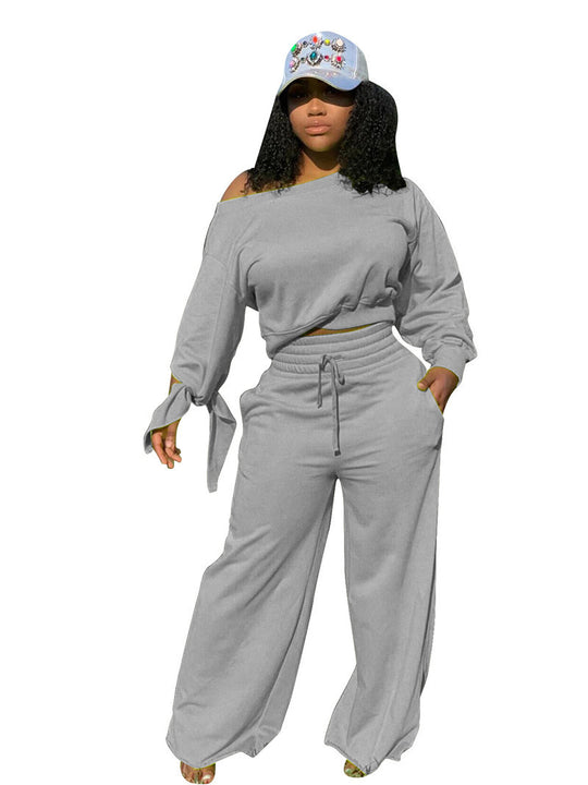 Damen Lässiges Two-Piece Set mit weitem Schnitt und Schulterfreiem Design EB