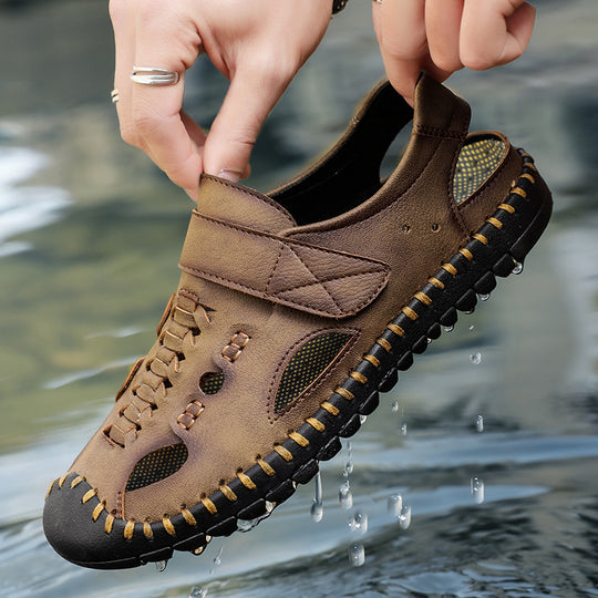 Herren Komfortable Leder-Sandalen mit rutschfester Sohle EB