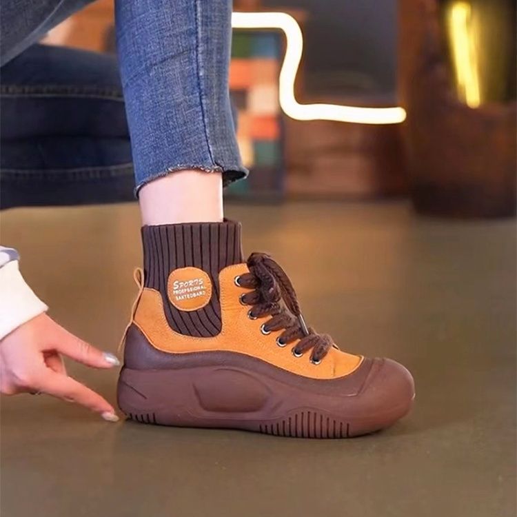 Damen sportliche High-Top Sneakers mit flexiblem Strick-Obermaterial und rutschfester Sohle EB