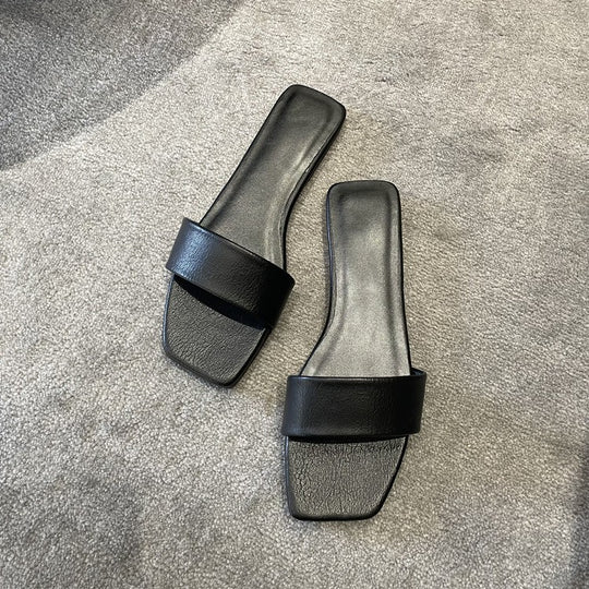 Damen Elegante Slippers mit breitem Riemen und quadratischer Zehenpartie EB