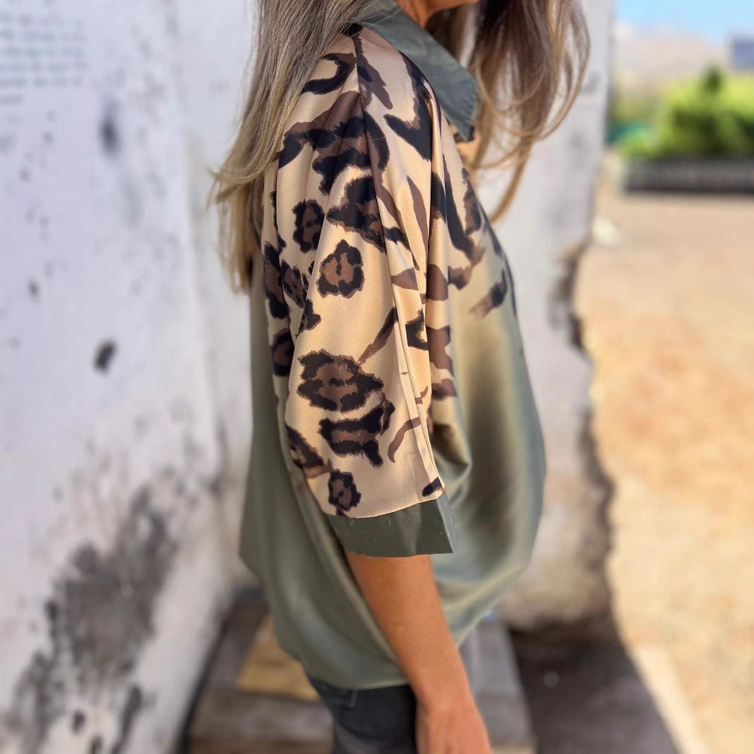Damen Transparente Bluse mit animalischem Druck EB