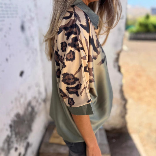 Damen Transparente Bluse mit animalischem Druck EB