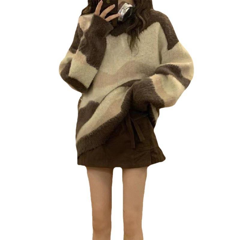 Damen Grobstrickpullover mit modischem Streifenmuster und lässigem Schnitt EB