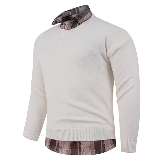 Herren Pullover mit integriertem Hemdkragen und Knopfdetails EB