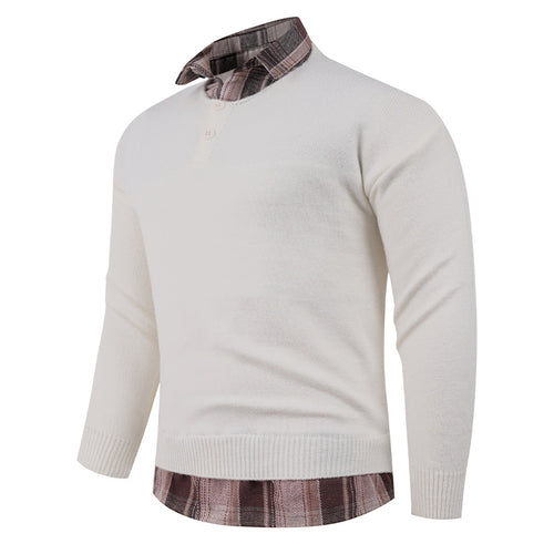 Herren Pullover mit integriertem Hemdkragen und Knopfdetails EB