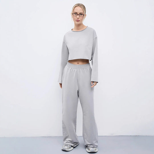 Damen Kurzgeschnittenes Sweatshirt und High-Waist Relax-Jogginghose Set EB