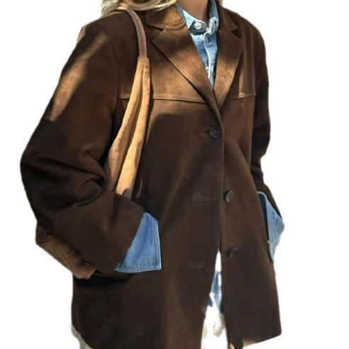 Damen Wildlederblazer im Vintage-Stil mit Taschen EB