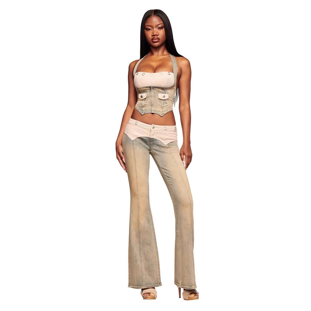 Damen Denim Bustier mit Cord-Ausschnitt EB