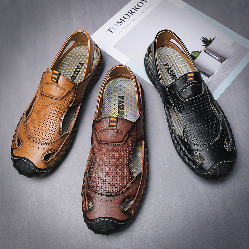 Herren Atmungsaktive Leder Freizeitschuhe mit rutschfester Sohle EB