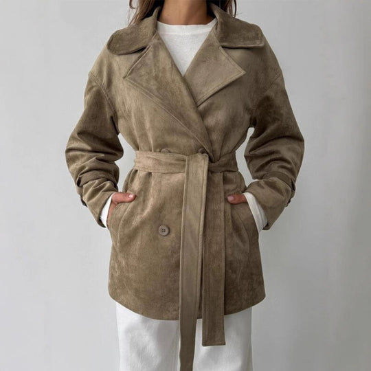 Damen Elegante suède Jacke mit Gürtel EB
