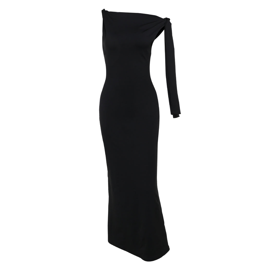 Damen Elegantes Maxikleid mit asymmetrischem Ärmel und figurformendem Schnitt EB