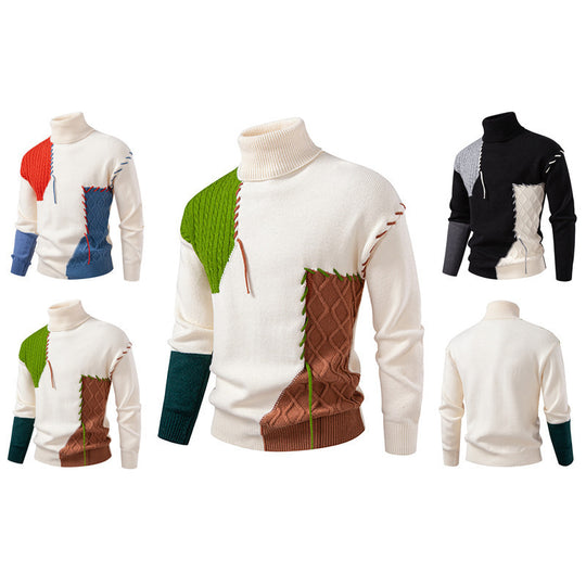 Herren Rollkragenpullover mit kreativem Strickdesign EB