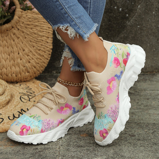 Damen Modische Sneaker mit floralem Jacquard-Gewebe und luftiger Sohle EB