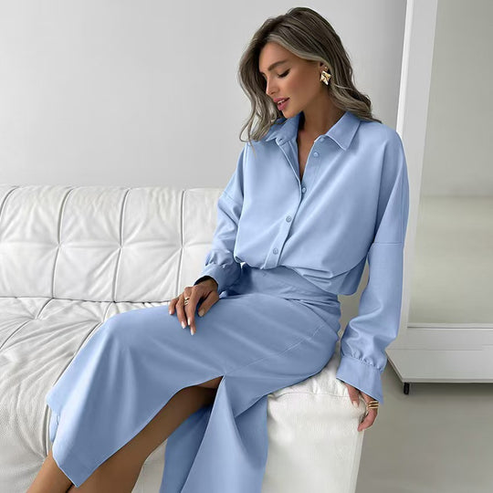 Damen Elegantes Langarmhemd mit passender Maxiröcke EB