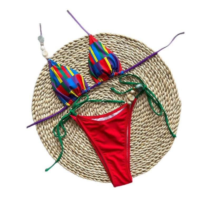 Damen Triangel-Bikini mit raffinierter Schnürung und Kontraststreifen EB