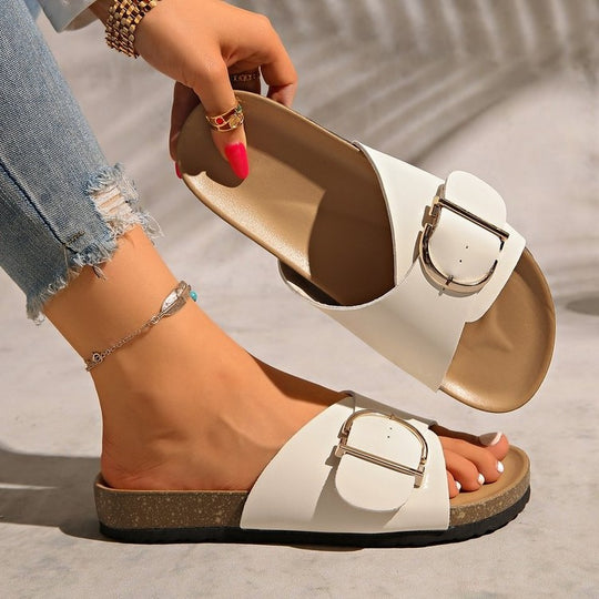 Damen bequeme Slides mit modischem Schnallen-Design EB