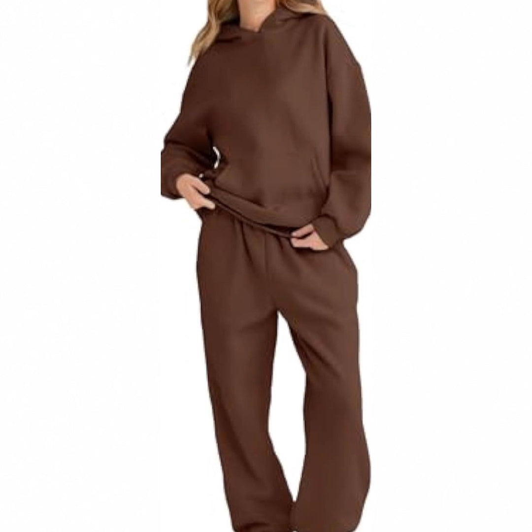 Damen Lässiges Hoodie-Jogging-Set aus French Terry mit Oversize-Kapuzenpullover und hochgeschnittener Jogginghose EB