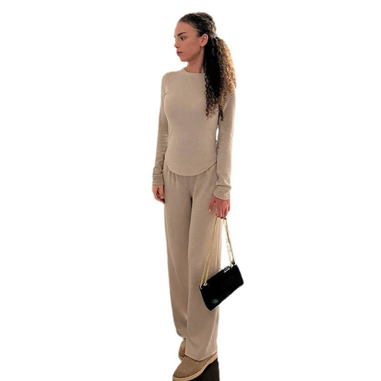 Damen nan legerer Palazzo-Loungehose mit Umschlagbund und weichem Baumwollstretch EB