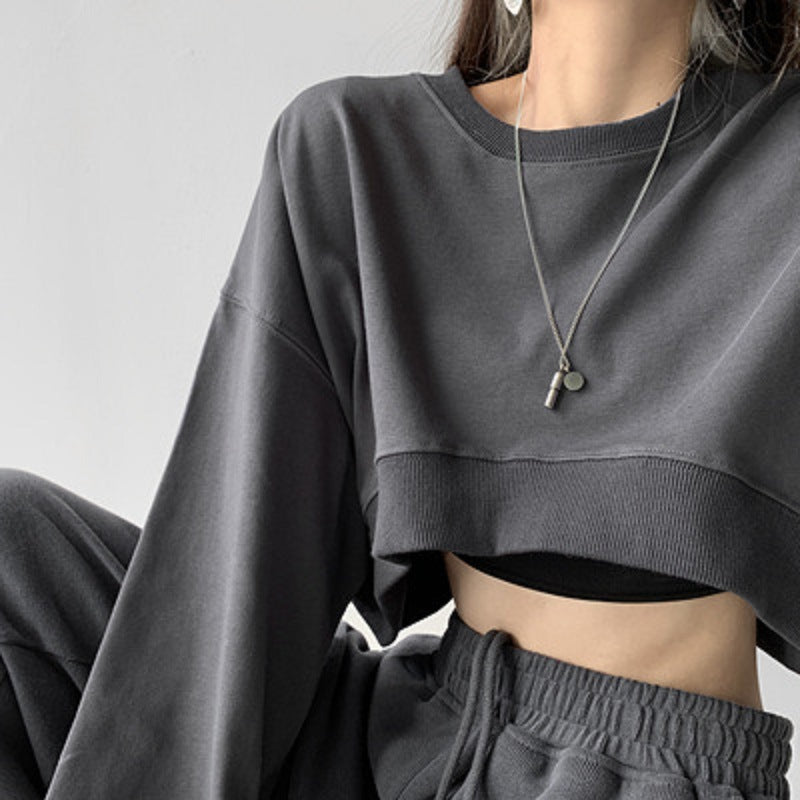 Damen lässiges Crop-Sweatshirt mit weit geschnittenen Ärmeln und modischem Schnitt
