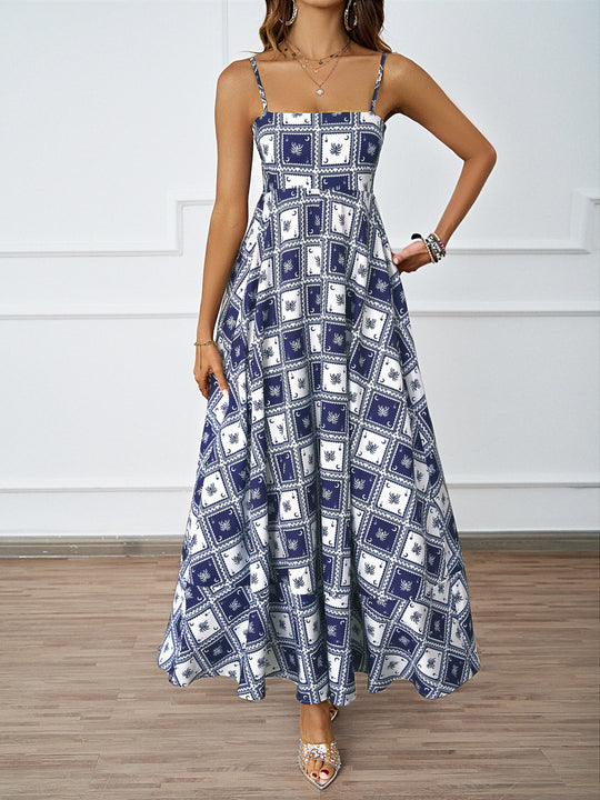 Damen Maxikleid mit modernem graphischem Druck und lockerer Passform EB