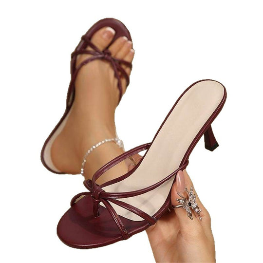 Damen Elegante Kitten‑Heel Mules mit zarten Knoten‑Riemchen und offenem Zehenbereich EB