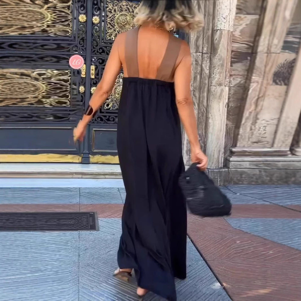 Damen elegant geschnittenes Maxikleid mit asymmetrischen Trägern und hochwertigem Stoff EB