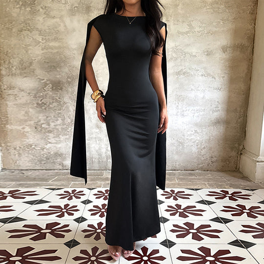 Damen elegantes Maxikleid mit raffinierten Ärmeldetails und fließender Silhouette EB