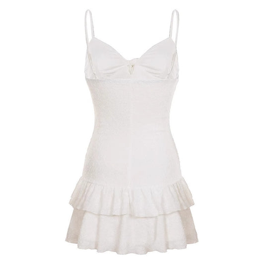 Damen Verspieltes Minikleid mit Rüschen und schmalen Spaghetti-Trägern EB