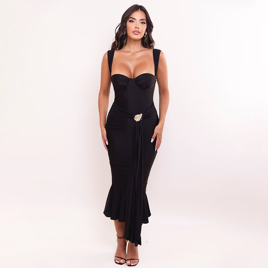 Damen Abendkleid mit elegantem Wickel-Design und strassbesetztem Detail EB