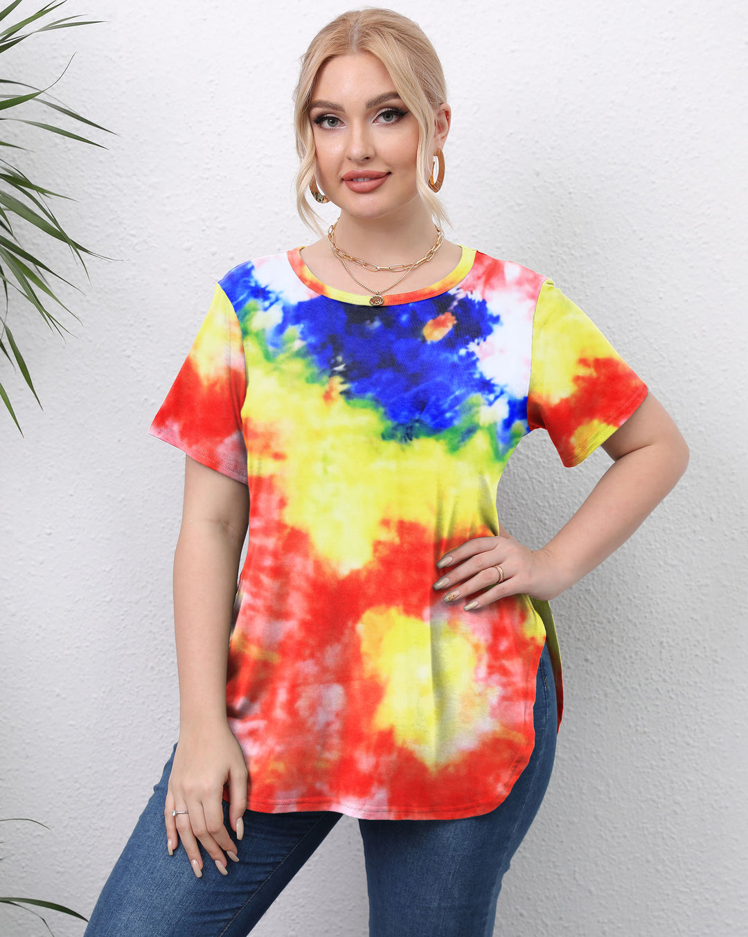 Damen lässiges T-Shirt mit modernem Batikdesign EB
