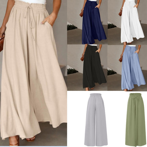 Damen Weite High-Waist-Hose mit elastischem Bund und praktischen Taschen EB