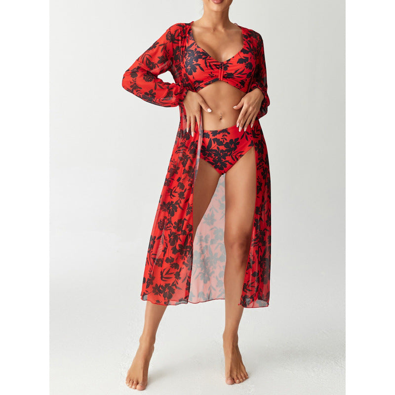Damen Bikiniset mit farbenfrohem Design und transparenter Strandumhüllung EB