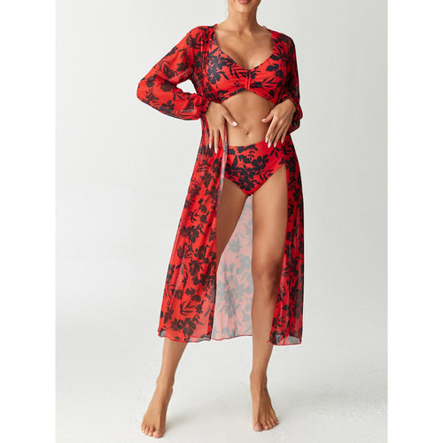 Damen Bikiniset mit farbenfrohem Design und transparenter Strandumhüllung EB