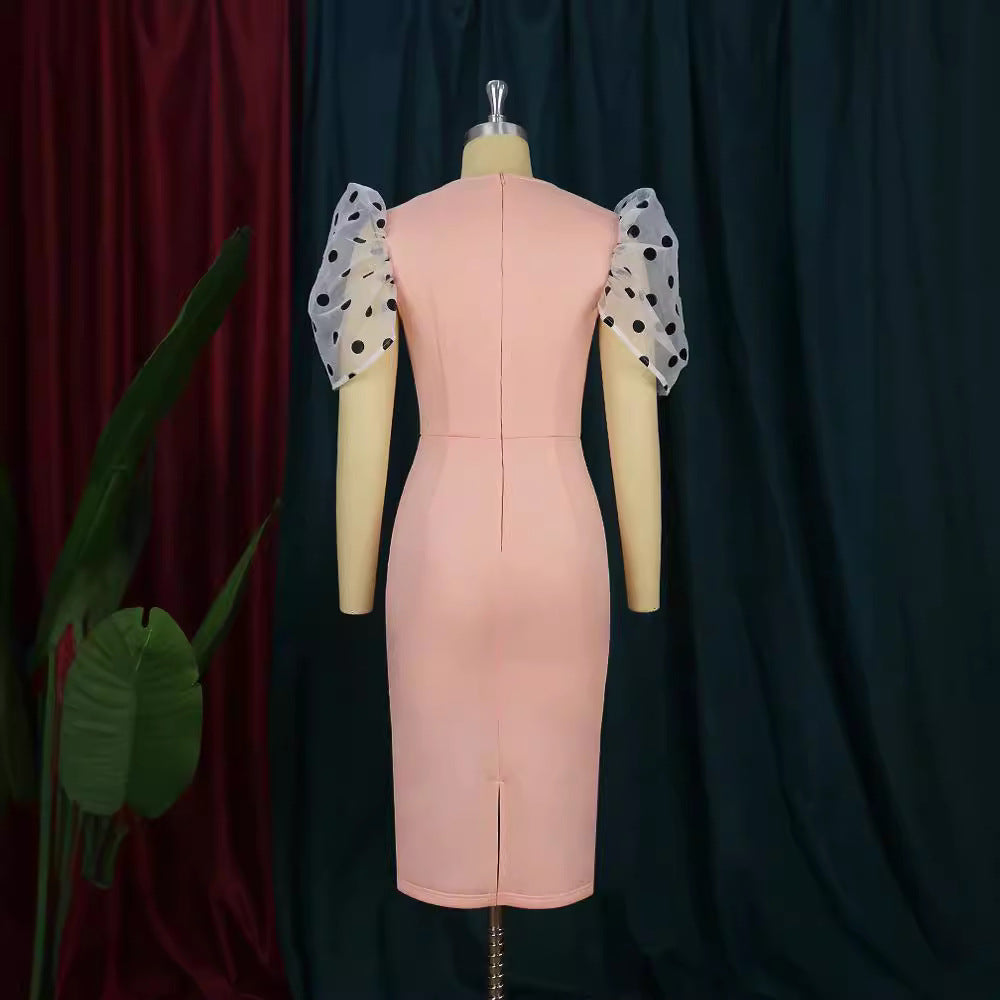 Damen Figurbetontes Kleid mit transparenten Puffärmeln EB
