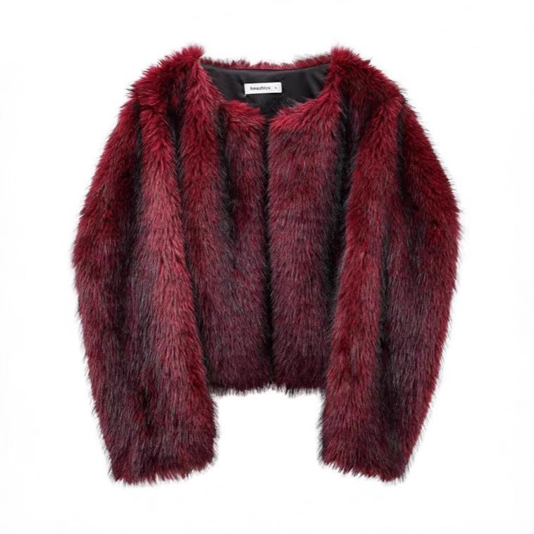 Damen Plush-Cropped-Jacke mit elegantem Fellbesatz EB