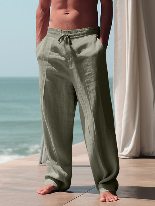 Herren Bequeme Leinenhose mit elastischem Bund und seitlichen Taschen EB