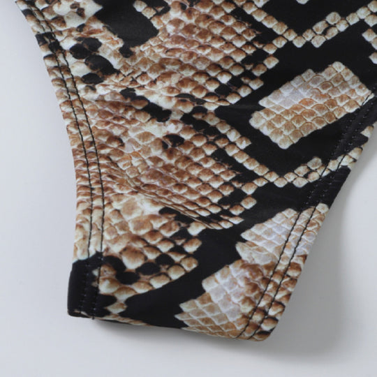 Damen Bandeau-Bikini mit Schlitzdetails und modischem Schlangenmuster EB