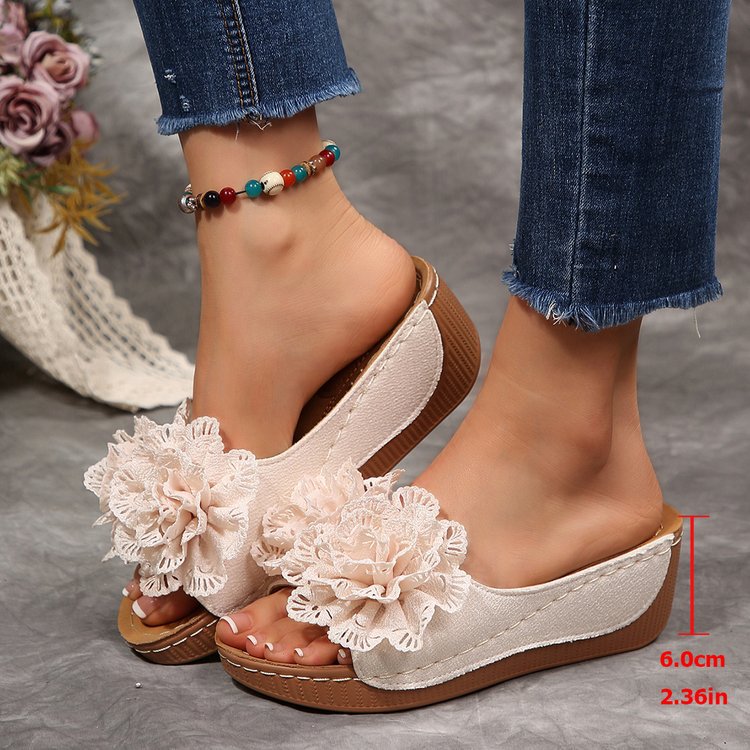 Damen Wedge-Pantoletten mit floralen Applikationen EB