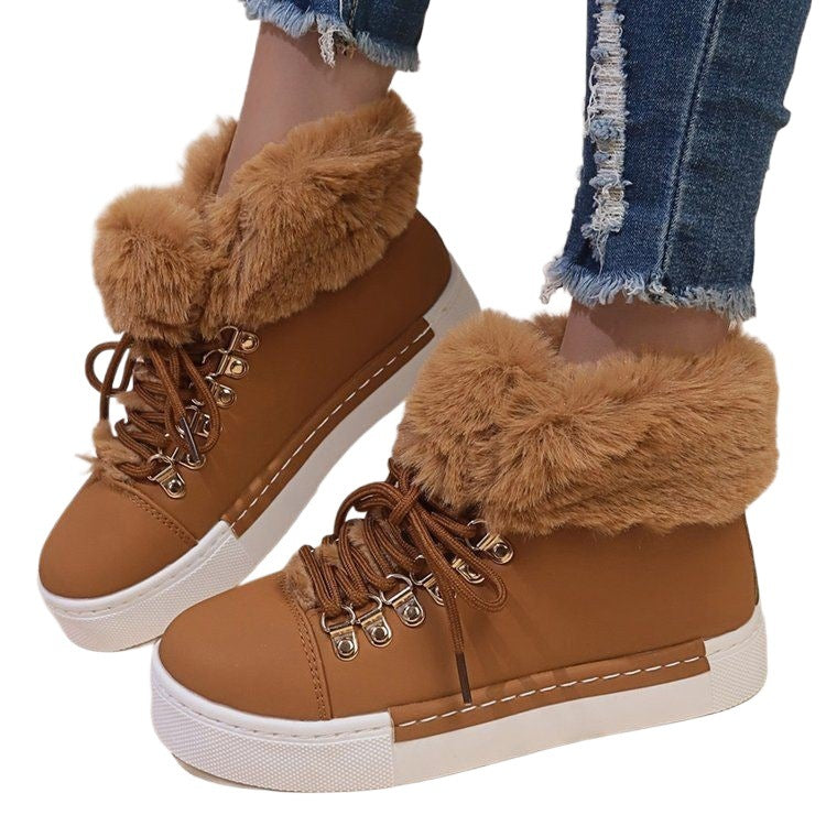 Damen Flauschige Sneakers mit Warmfutter und modischer Schnürung EB