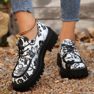 Damen Schnürschuhe mit floralem Muster und robustem Profil EB