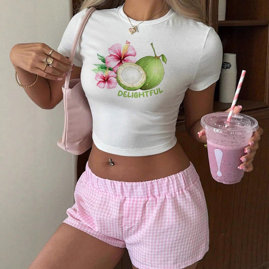 Damen Crop-Top mit floralem Druck und motivierendem Schriftzug EB