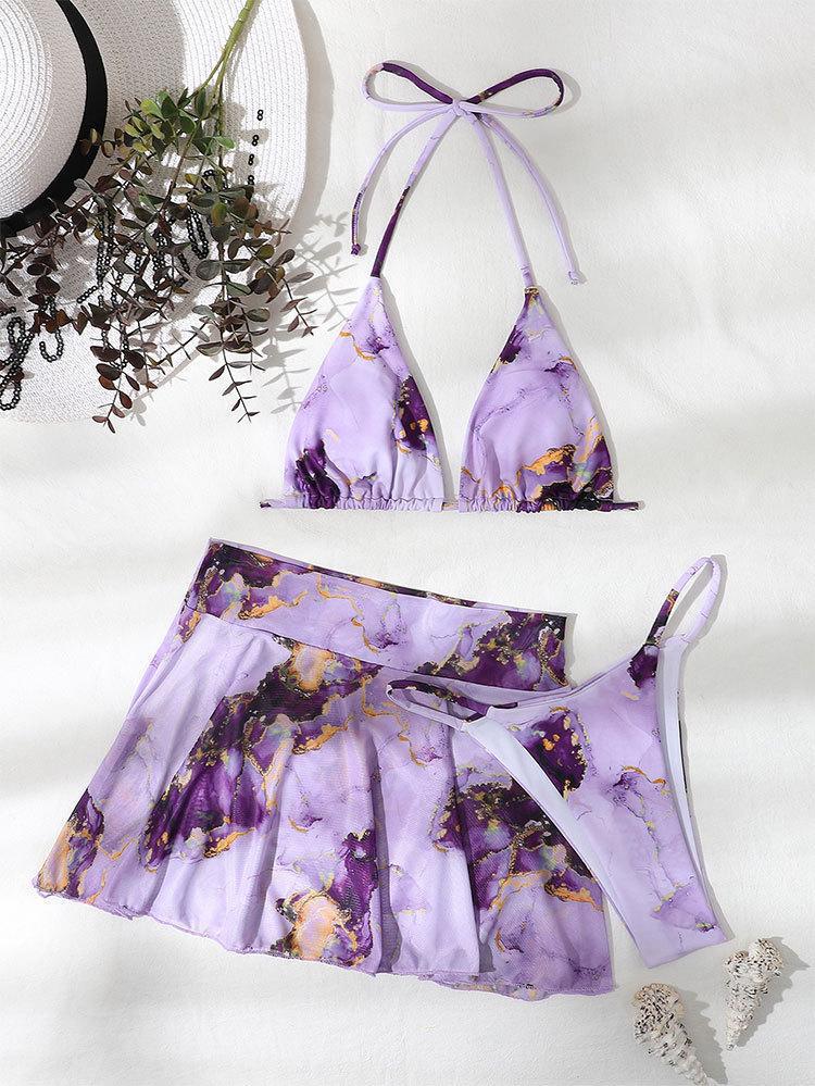 Damen Bikini-Set mit kreativem Marmormuster EB