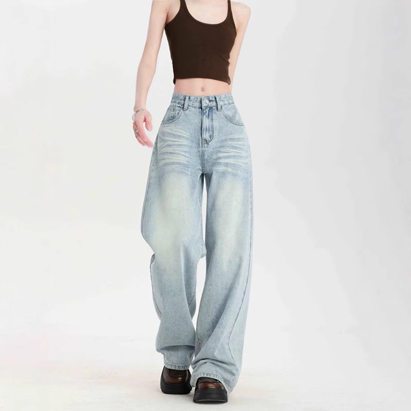 Damen Weite High-Waist Jeans mit lässigem Schnitt und modischem Vintage-Finish EB