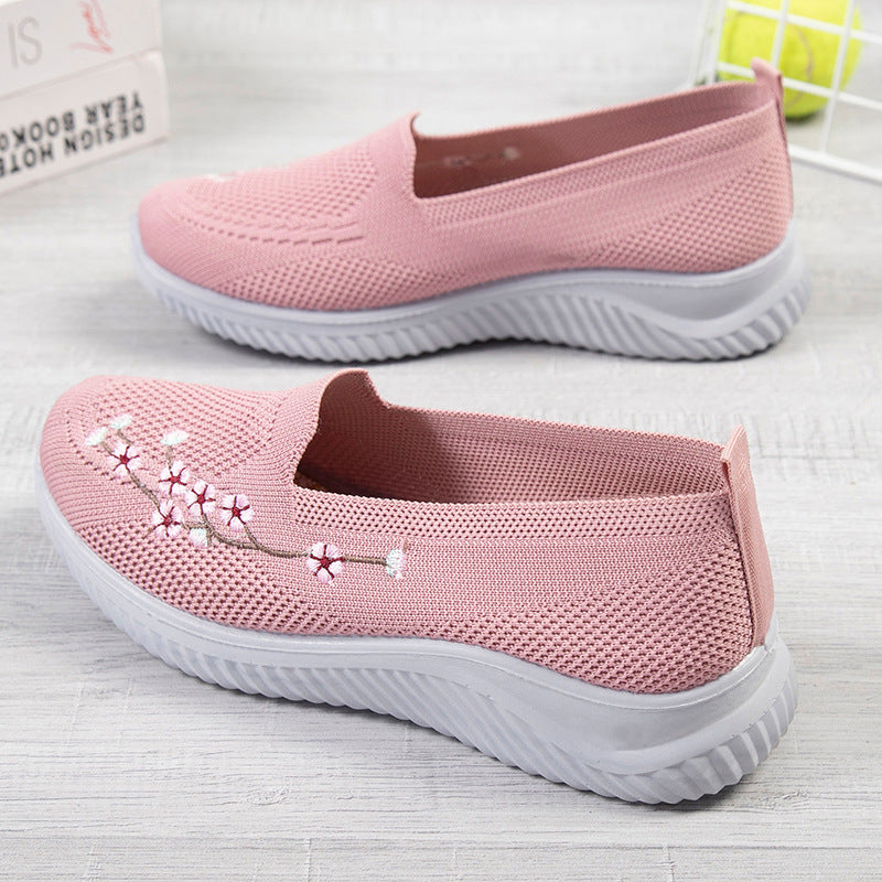 Damen Slip-On Freizeitschuhe mit luftdurchlässiger Oberflächenstruktur und floralem Dekor EB
