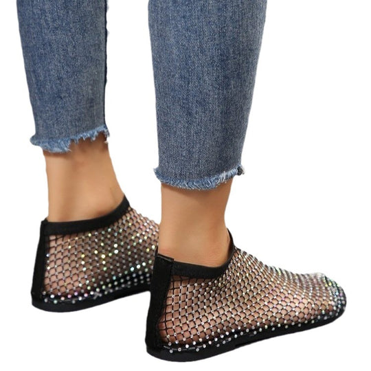 Damen Funkelnde Netzsandalen mit glitzernden Strass-Applikationen EB