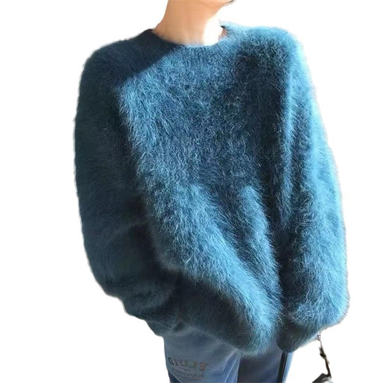 Damen Flauschiger Rundhals-Pullover mit lässigem Schnitt und oversized Passform EB
