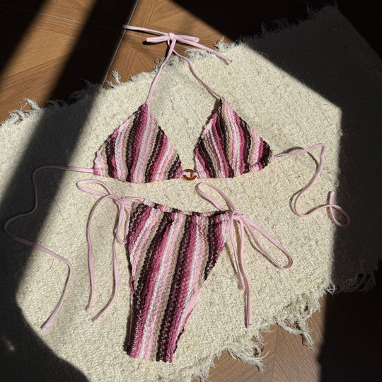 Damen Zweiteiliges Strand-Bikini-Set mit buntem Streifenmuster EB