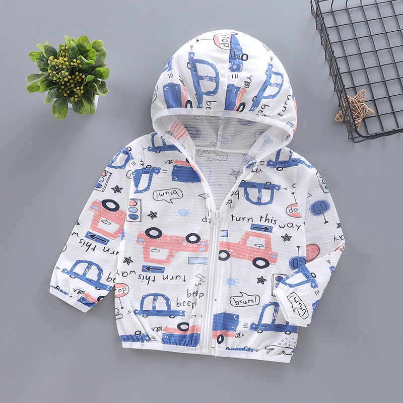 Unisex nan leichte Kapuzenjacke für Kleinkinder mit süßem Tierprint und Reißverschluss  EB