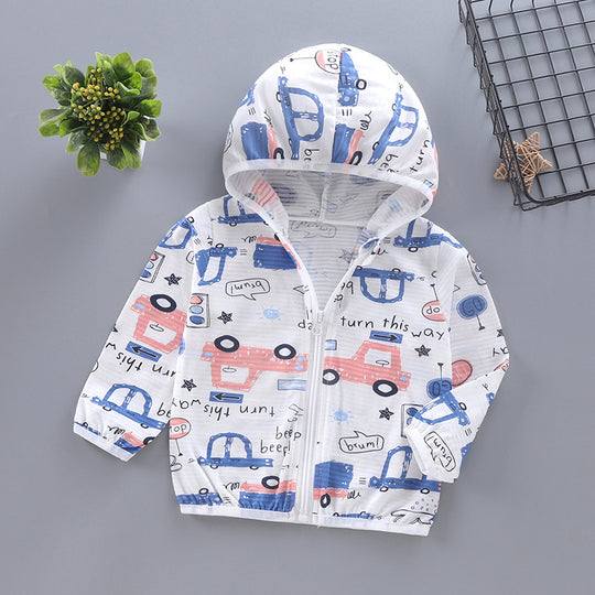 Unisex nan leichte Kapuzenjacke für Kleinkinder mit süßem Tierprint und Reißverschluss  EB